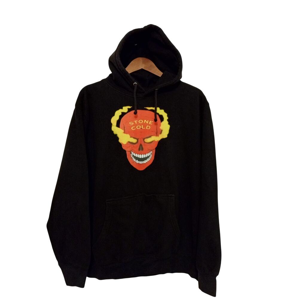 Stone Cold Steve Austin Flaming Skull Hoodie Black Men's Size L WWE Wrestling